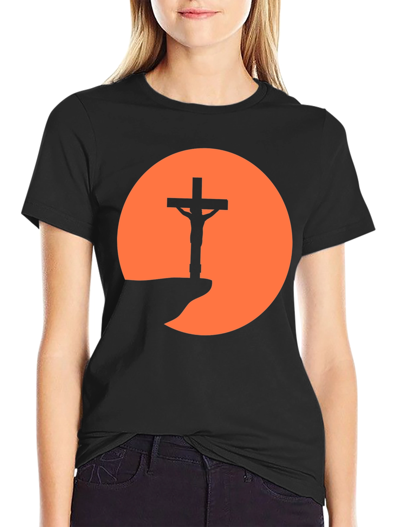 Silhouette Cross Sunset Graphic Tee - Black