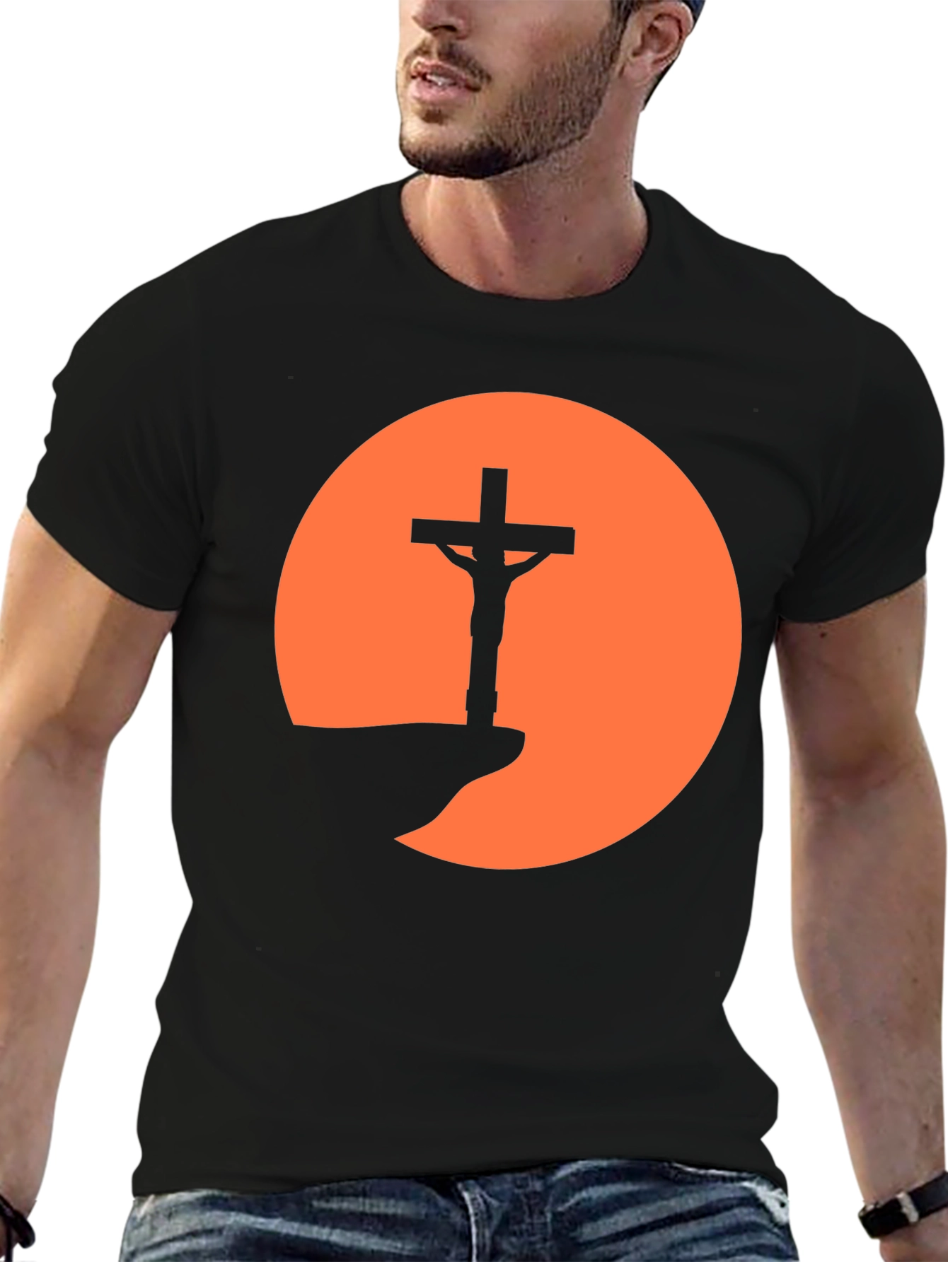 Silhouette Cross Sunset Graphic Tee - Black