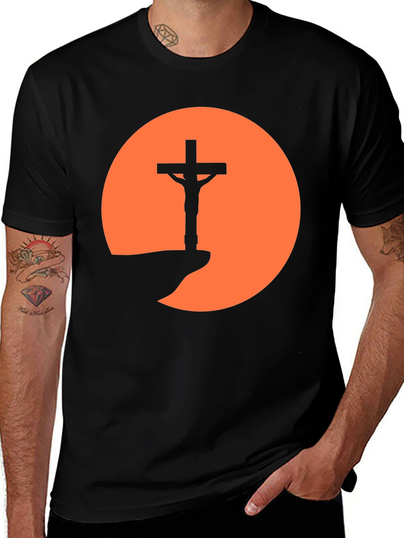 Silhouette Cross Sunset Graphic Tee - Black