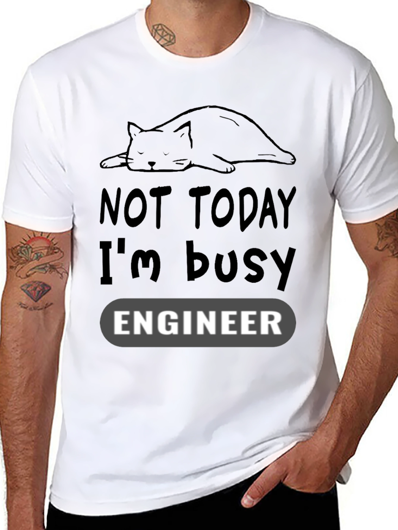 Not Today Im Busy Engineer Cat Lover T-Shirt
