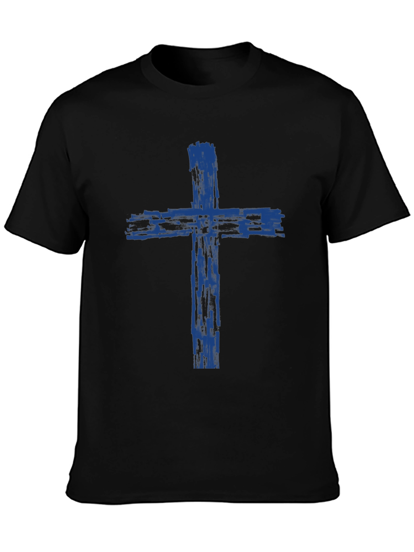Mens Black T-Shirt with Blue Cross Graphic