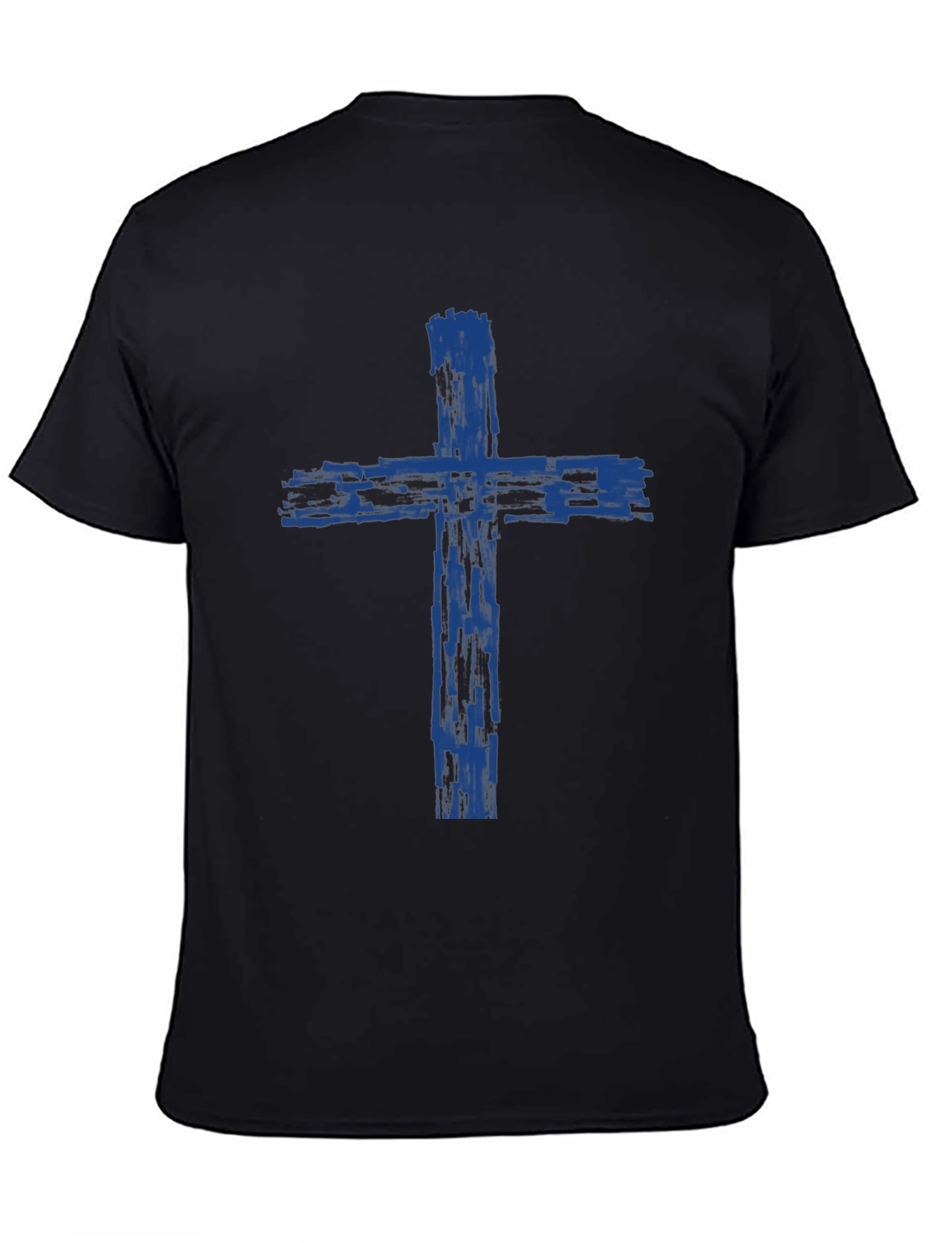 Mens Black T-Shirt with Blue Cross Graphic