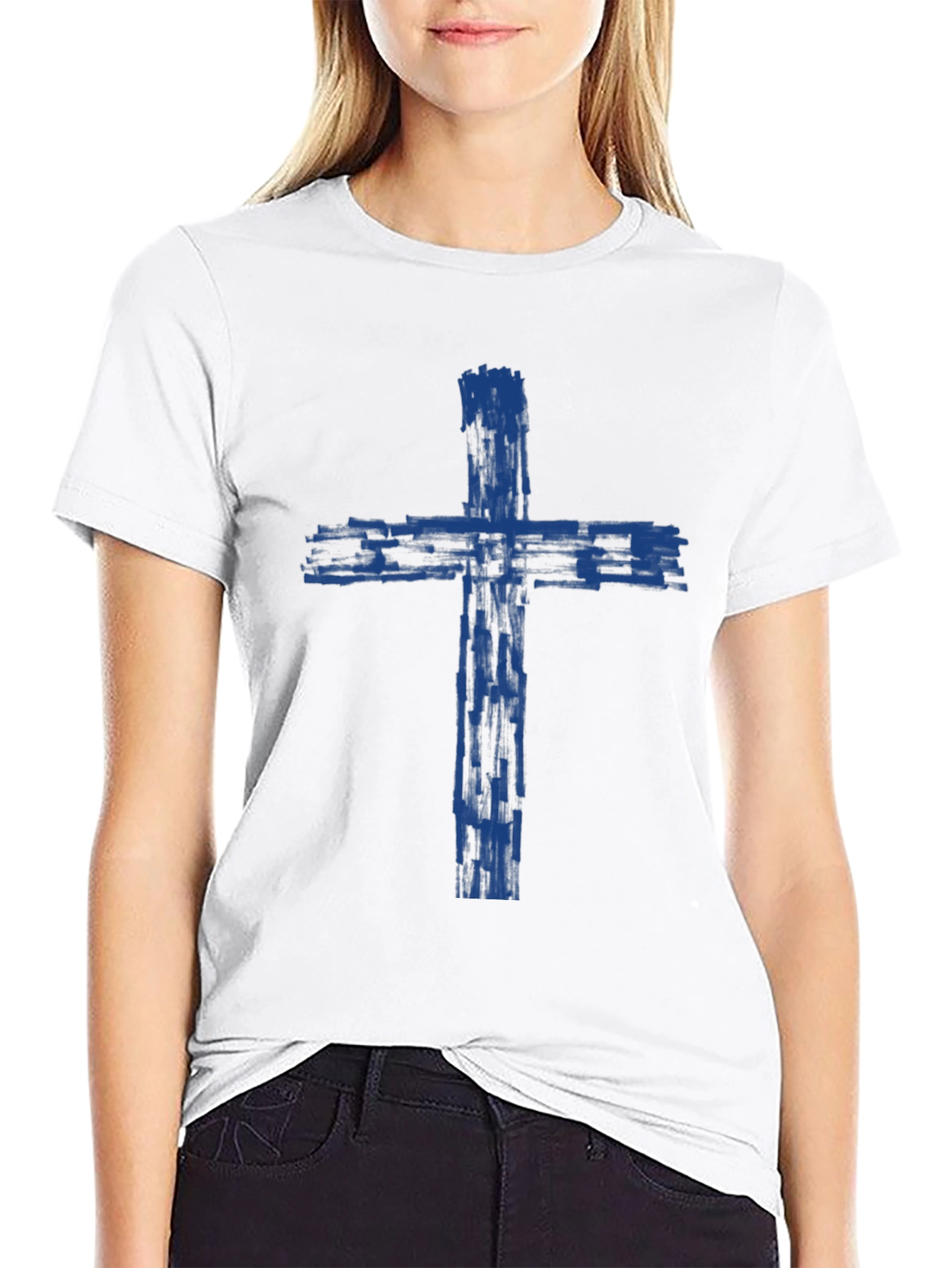 Mens Black T-Shirt with Blue Cross Graphic