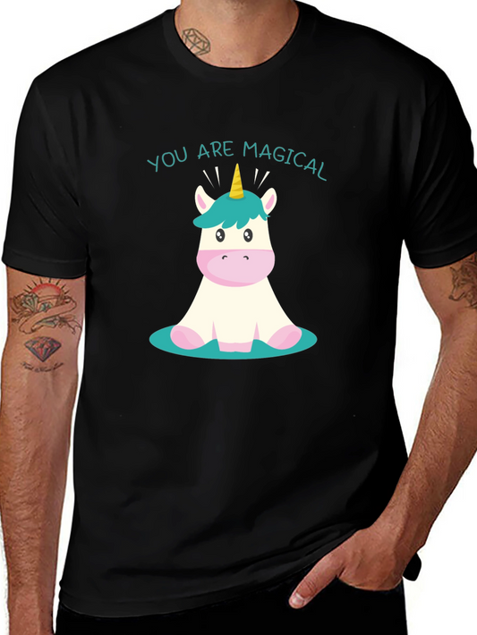 Magical Unicorn Graphic Tee - Black Cotton T-Shirt