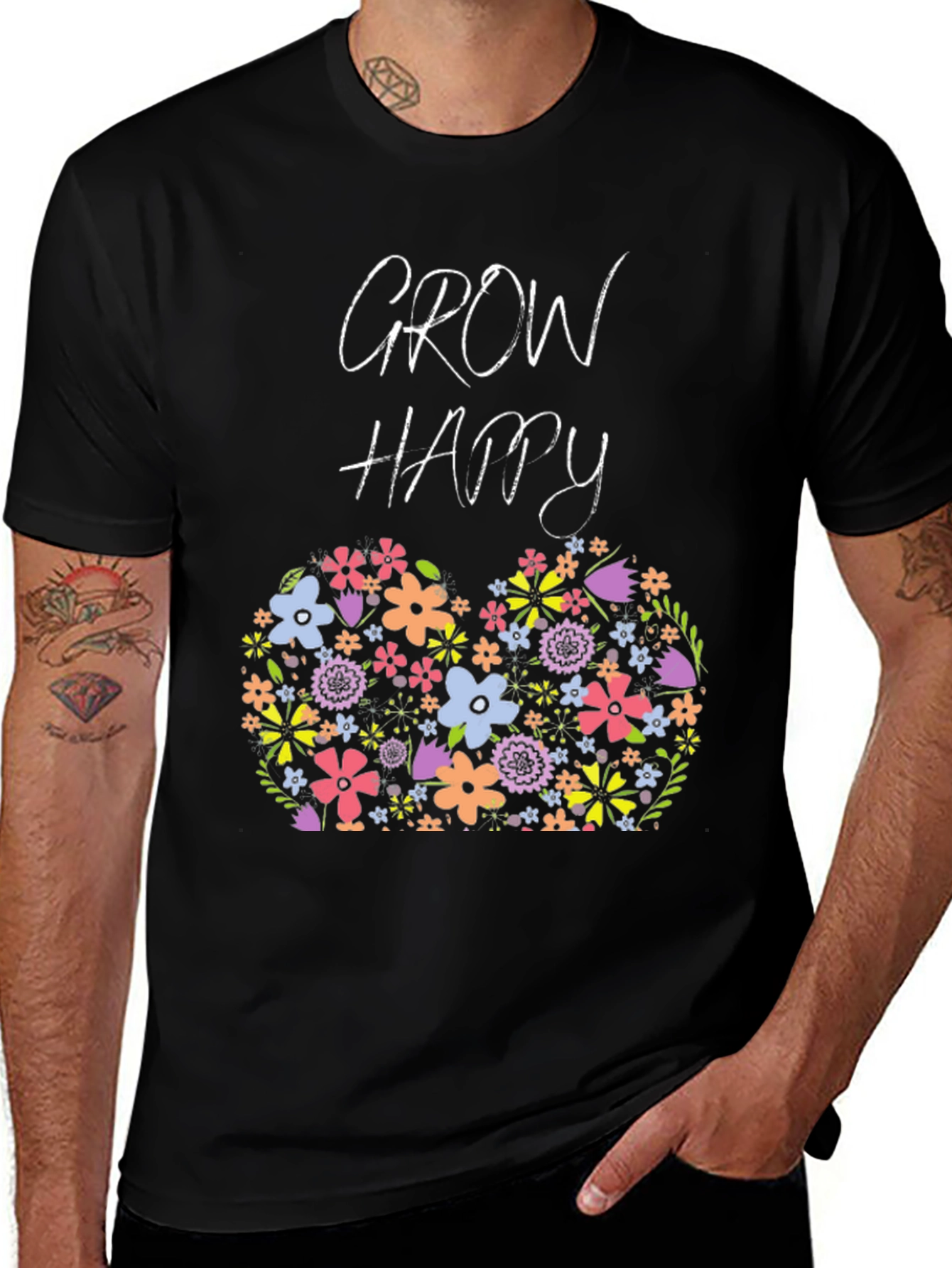 Grow Happy Floral Graphic T-Shirt