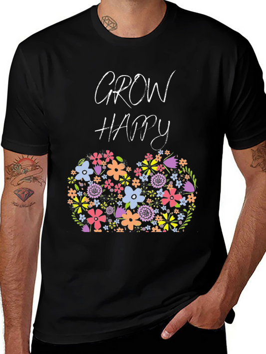 Grow Happy Floral Graphic T-Shirt
