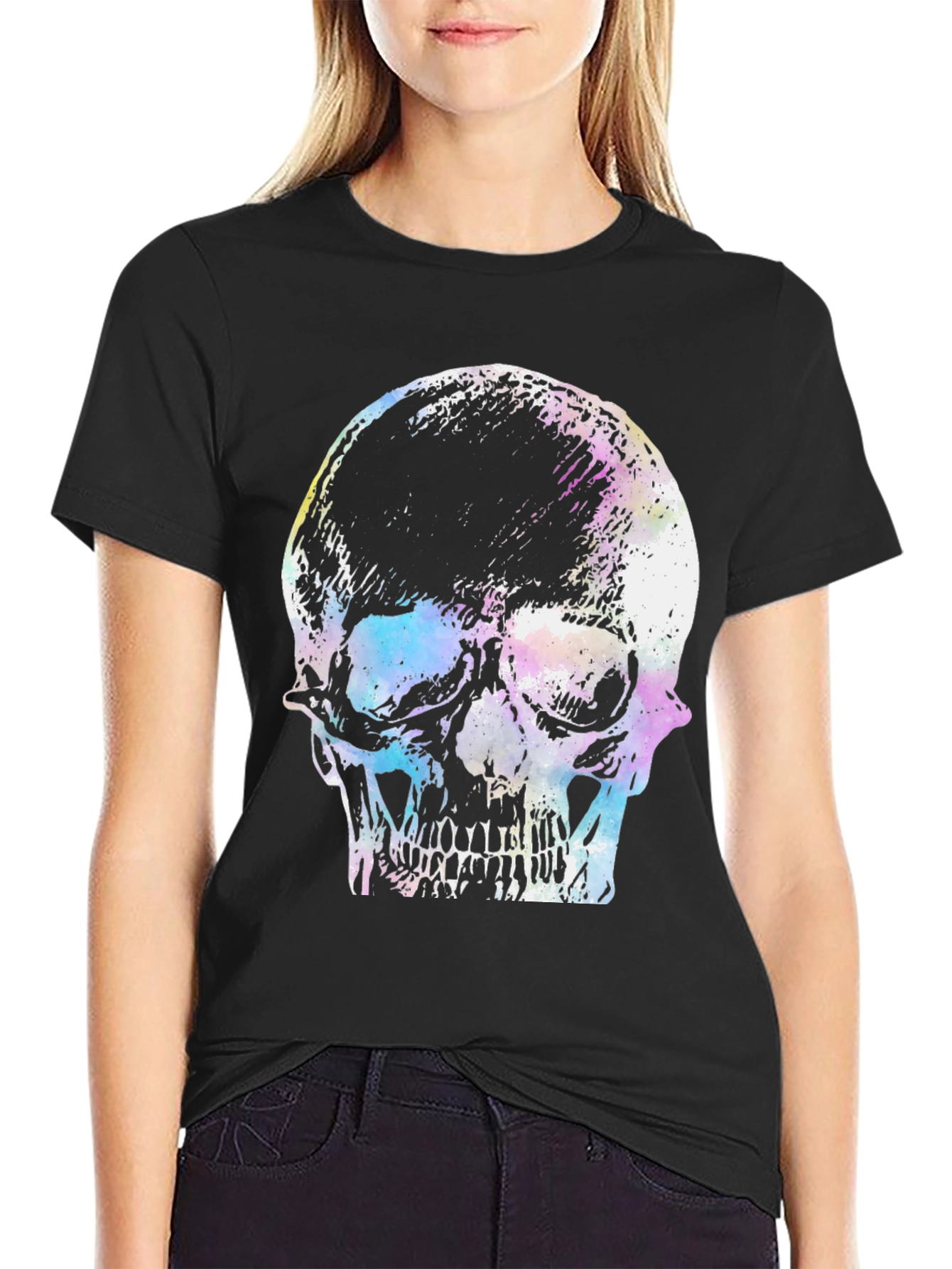 Skull Graphic Print T-Shirt - Black