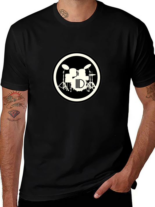 Drum Set Graphic Tee - Black Crew Neck T-Shirt