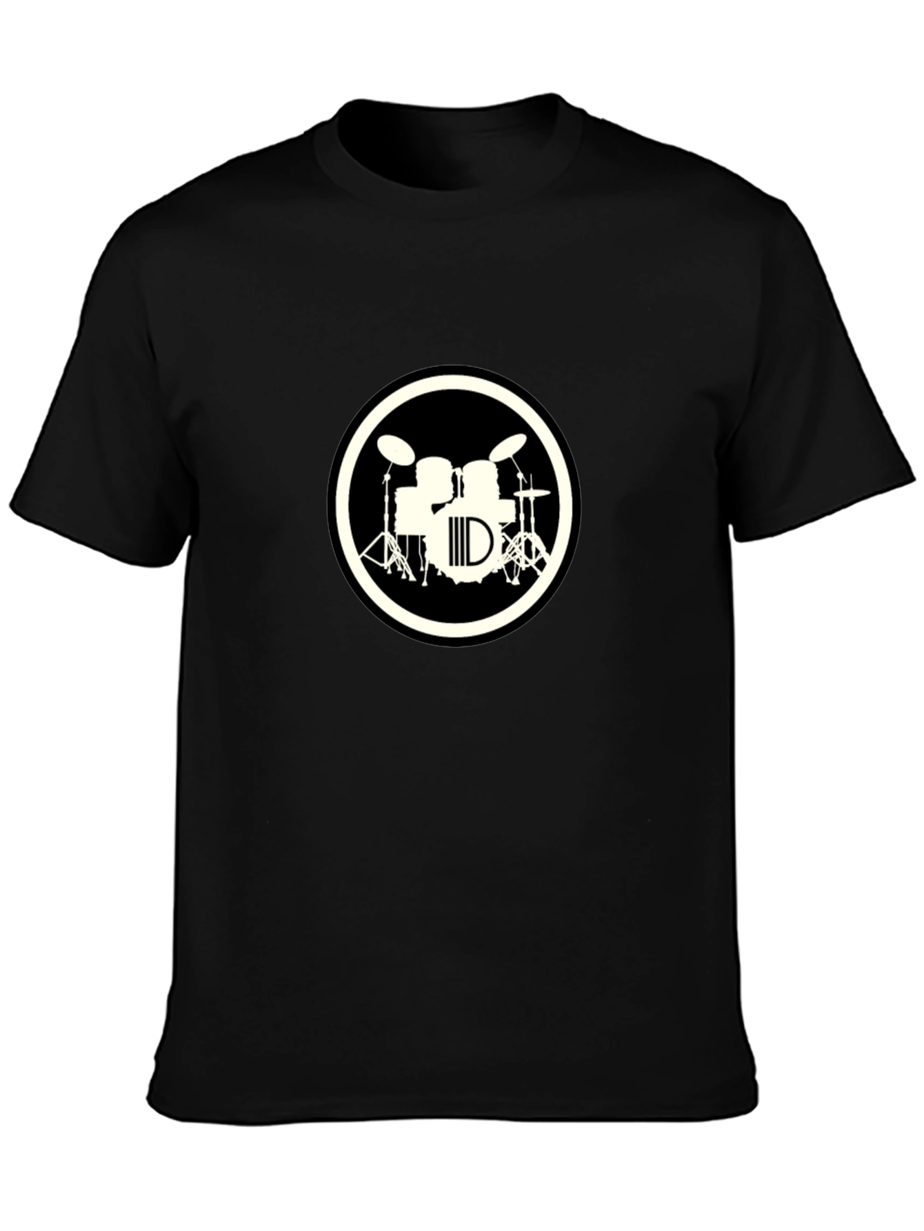Drum Set Graphic Tee - Black Crew Neck T-Shirt