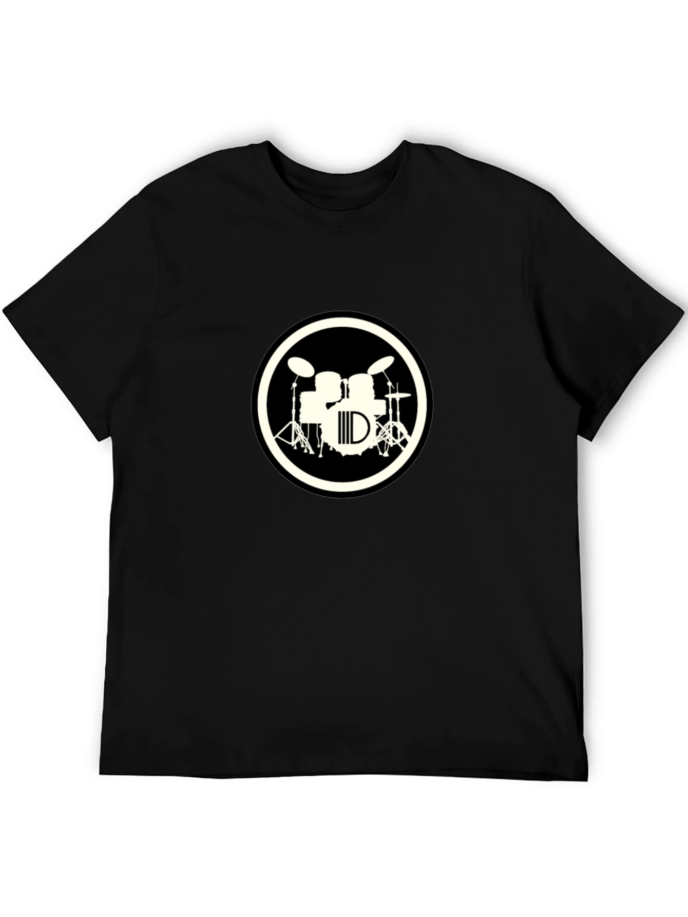 Drum Set Graphic Tee - Black Crew Neck T-Shirt