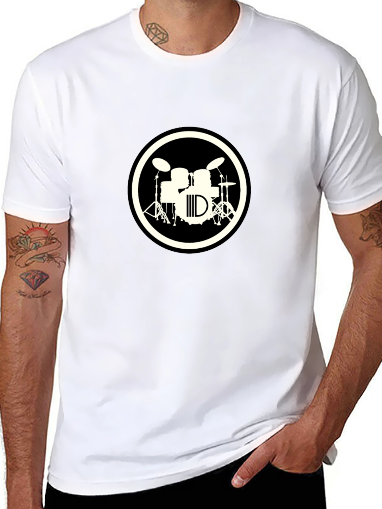 Drum Set Graphic Tee - Black Crew Neck T-Shirt