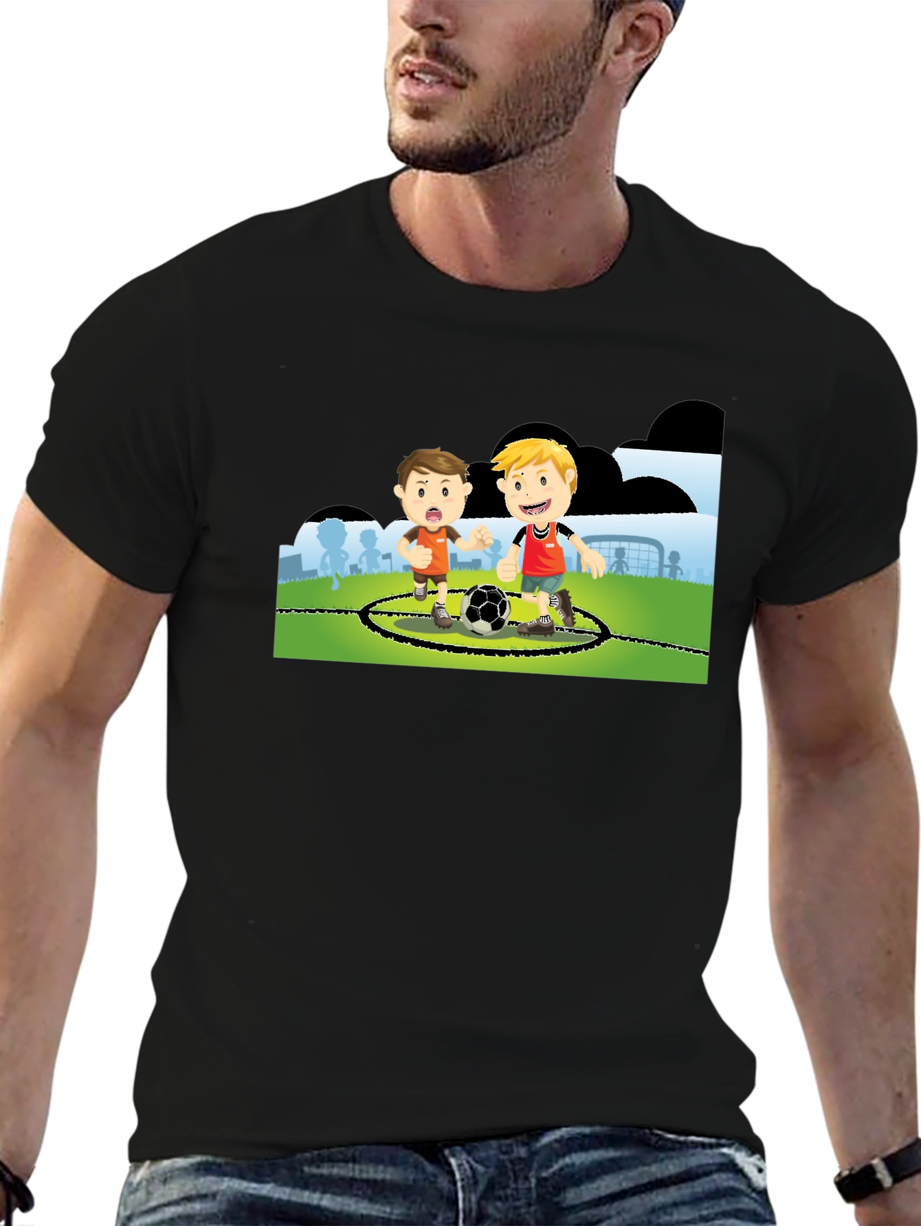 Boys Soccer Cartoon Black T-Shirt