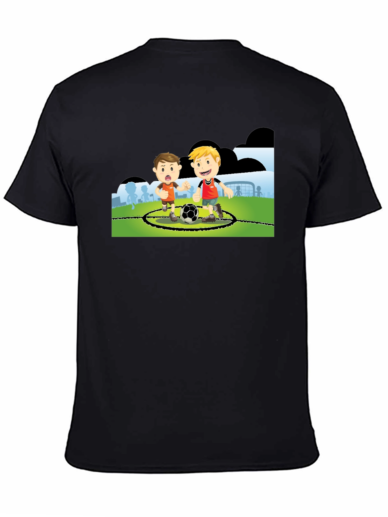 Boys Soccer Cartoon Black T-Shirt