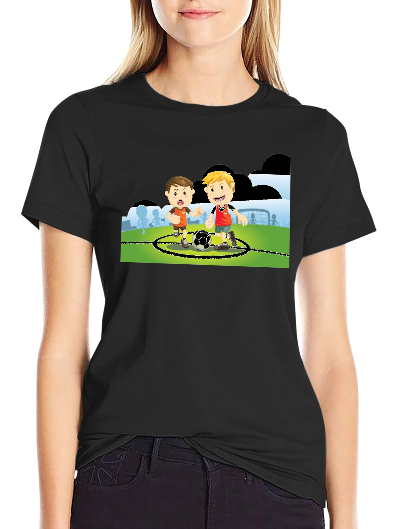 Boys Soccer Cartoon Black T-Shirt