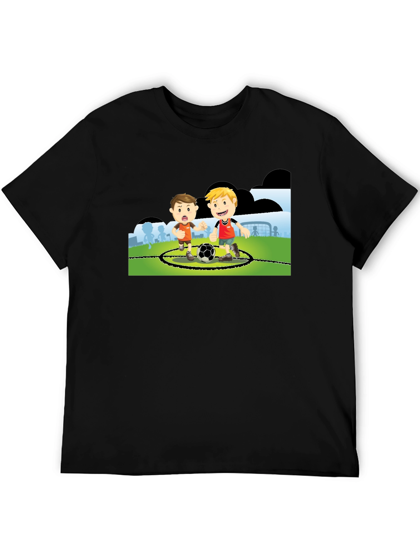 Boys Soccer Cartoon Black T-Shirt
