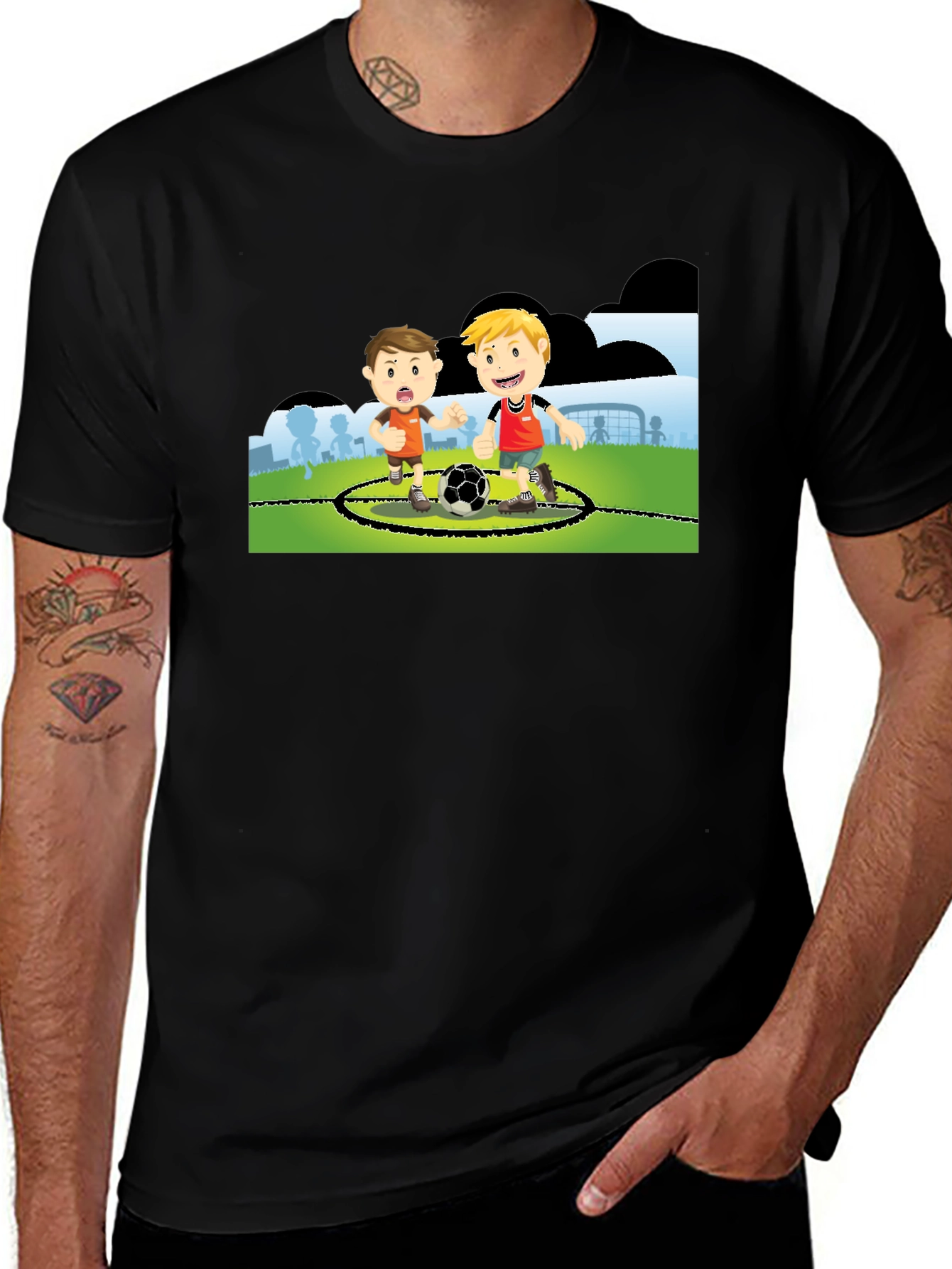 Boys Soccer Cartoon Black T-Shirt