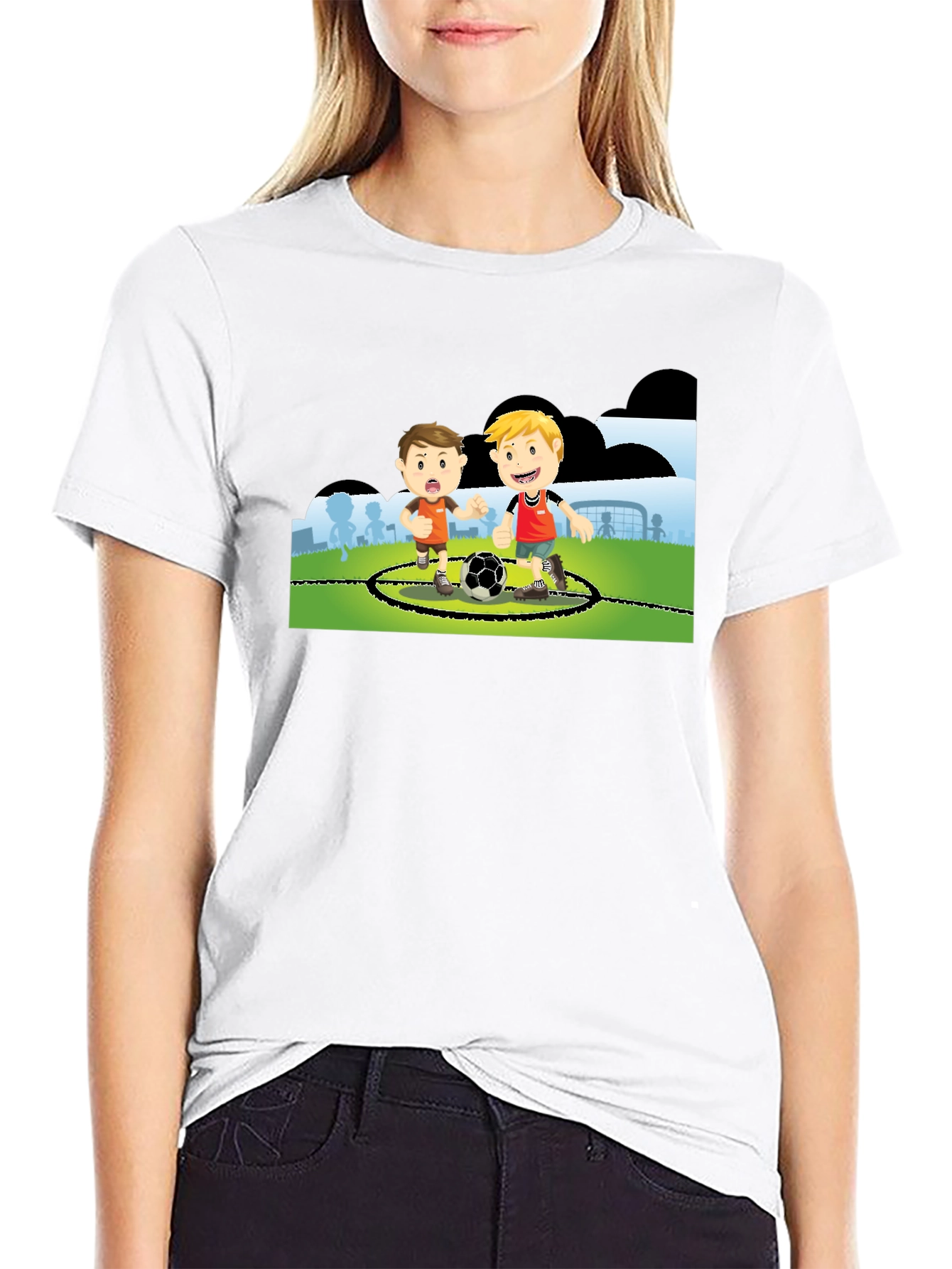 Boys Soccer Cartoon Black T-Shirt
