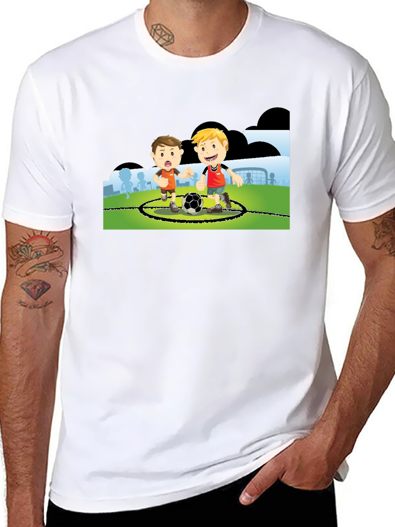 Boys Soccer Cartoon Black T-Shirt