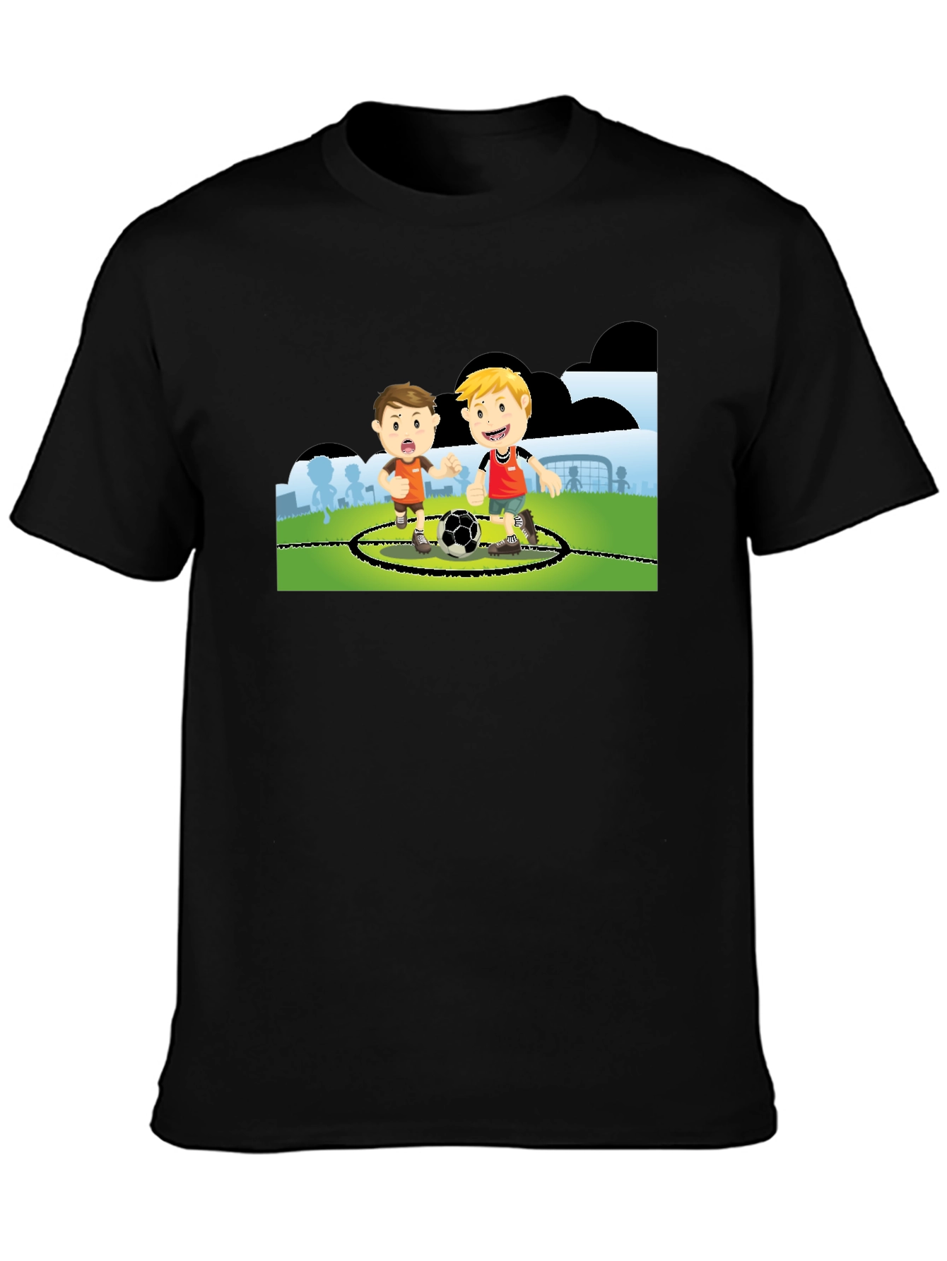 Boys Soccer Cartoon Black T-Shirt
