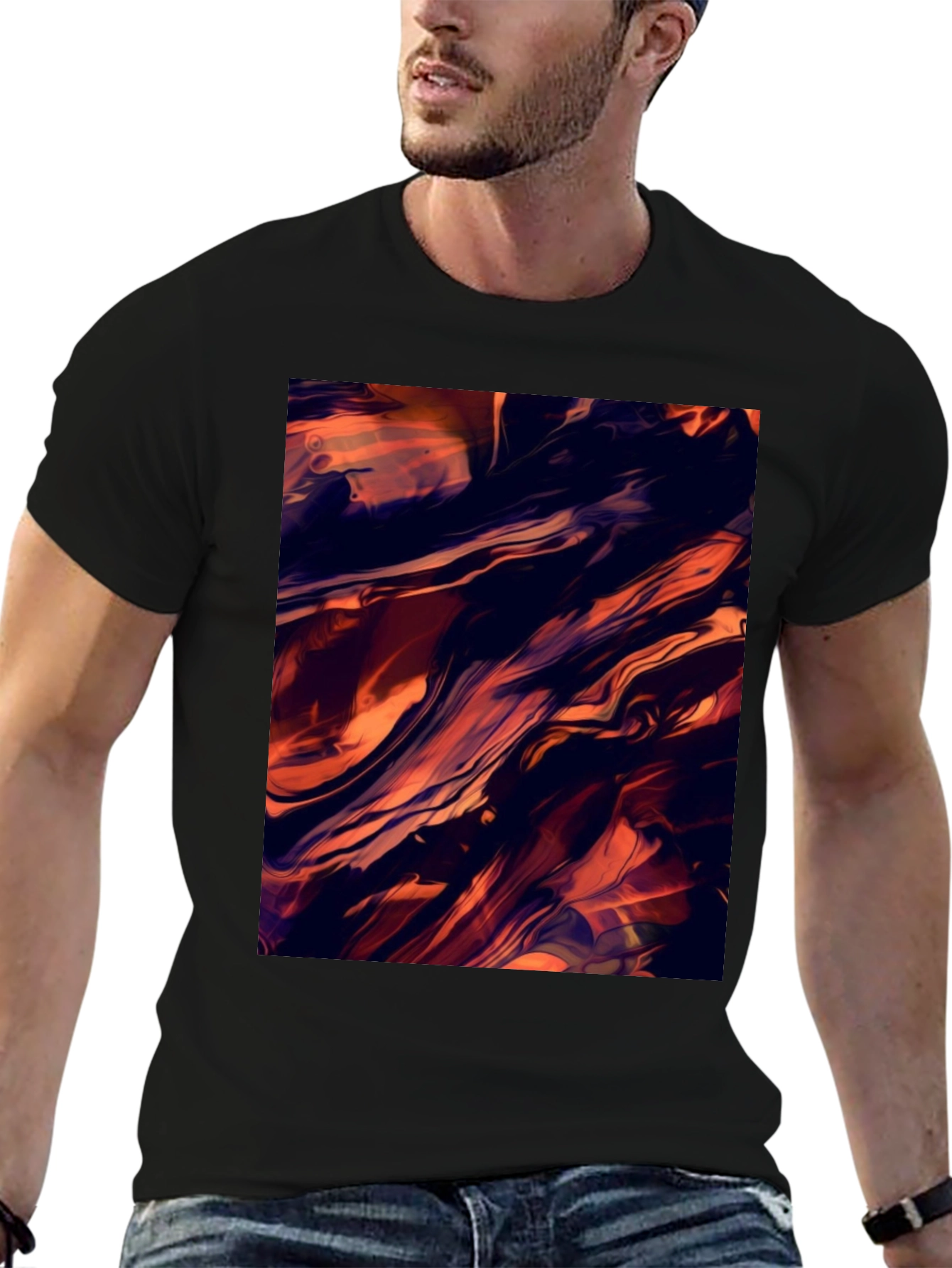 Abstract Swirl Graphic Black T-Shirt