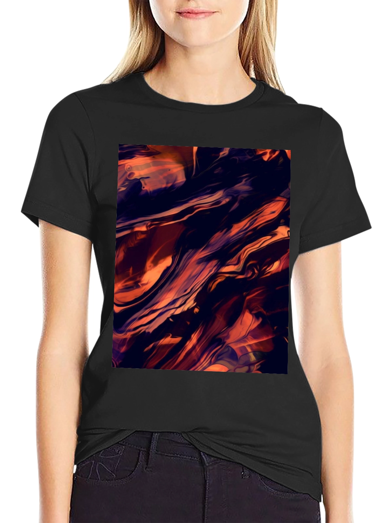 Abstract Swirl Graphic Black T-Shirt