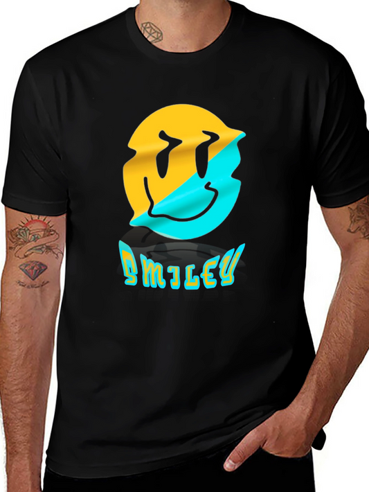 Distorted Smiley Face Graphic T-Shirt - Trendy