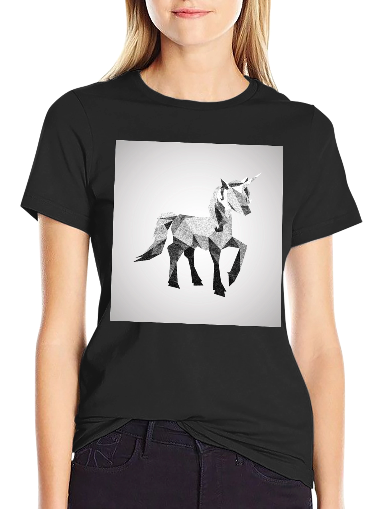 Geometric Unicorn Graphic Tee - Black