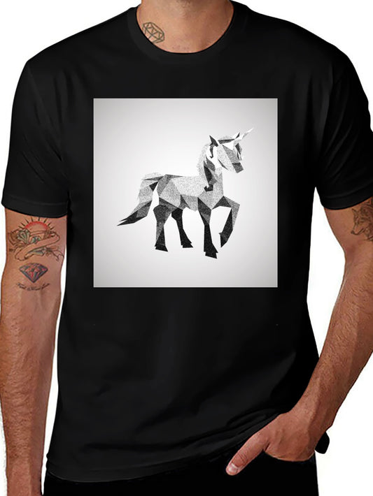 Geometric Unicorn Graphic Tee - Black