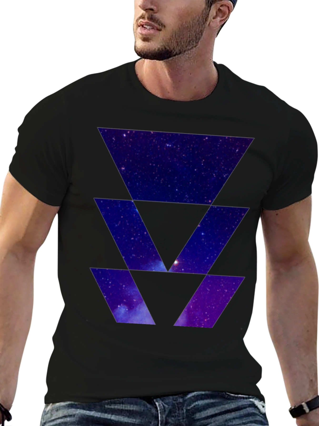 Galaxy Triangles Graphic Black T-Shirt
