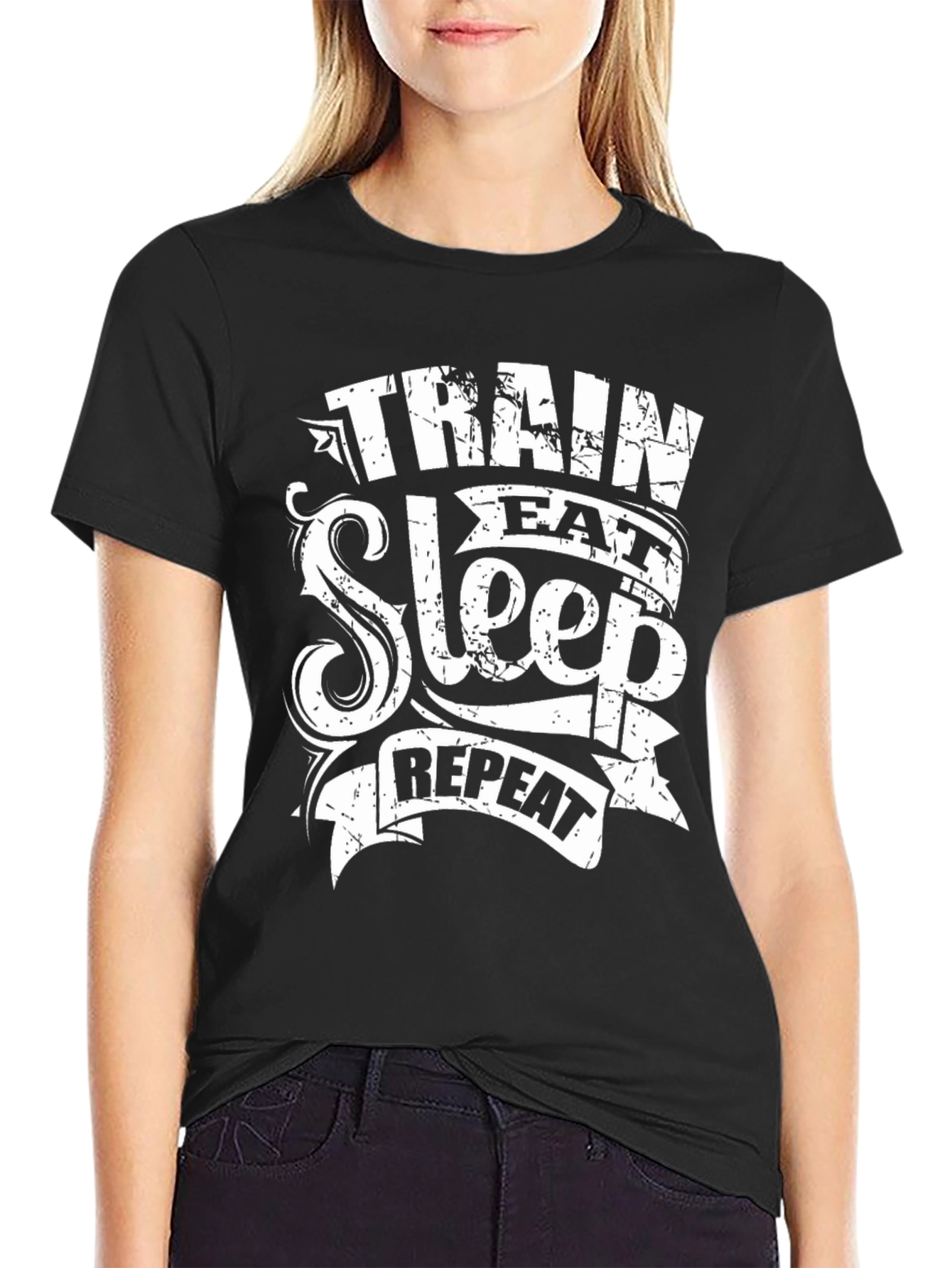 Train Eat Sleep Repeat Black Graphic T-Shirt