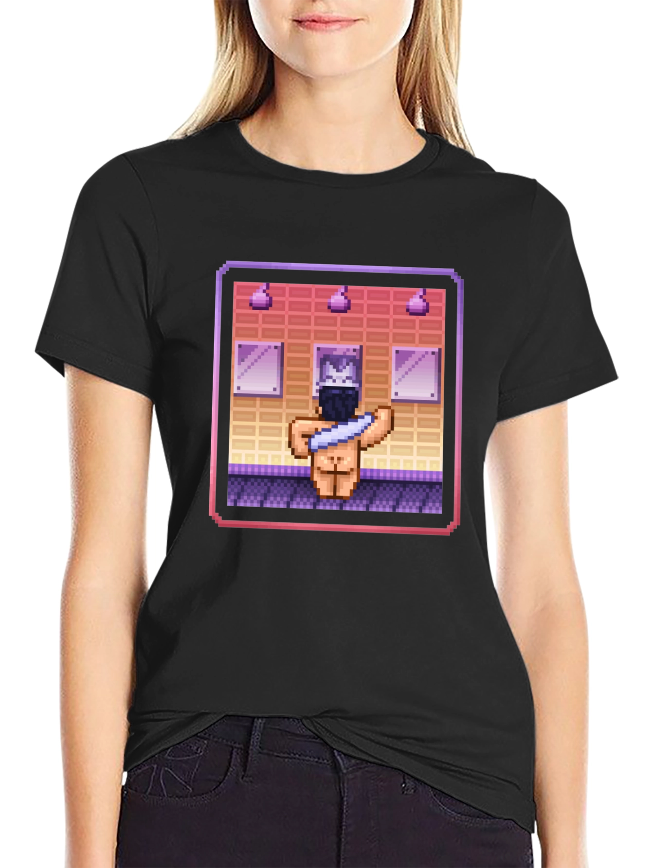 Pixel Art Shower Black T-Shirt