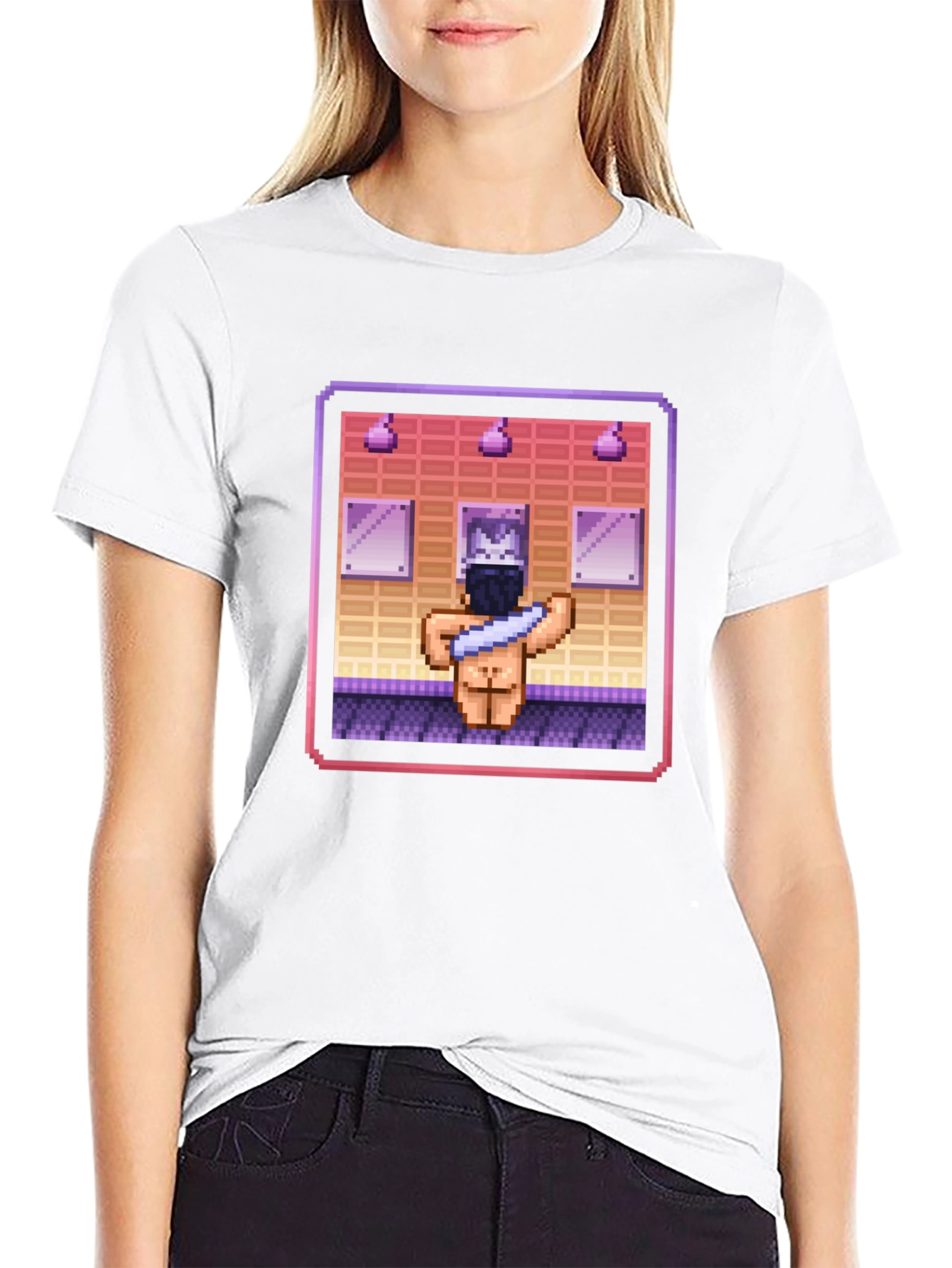 Pixel Art Shower Black T-Shirt
