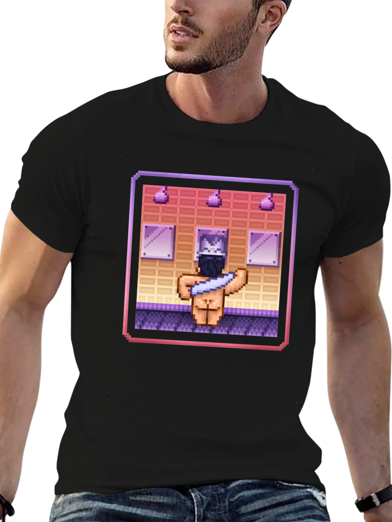 Pixel Art Shower Black T-Shirt