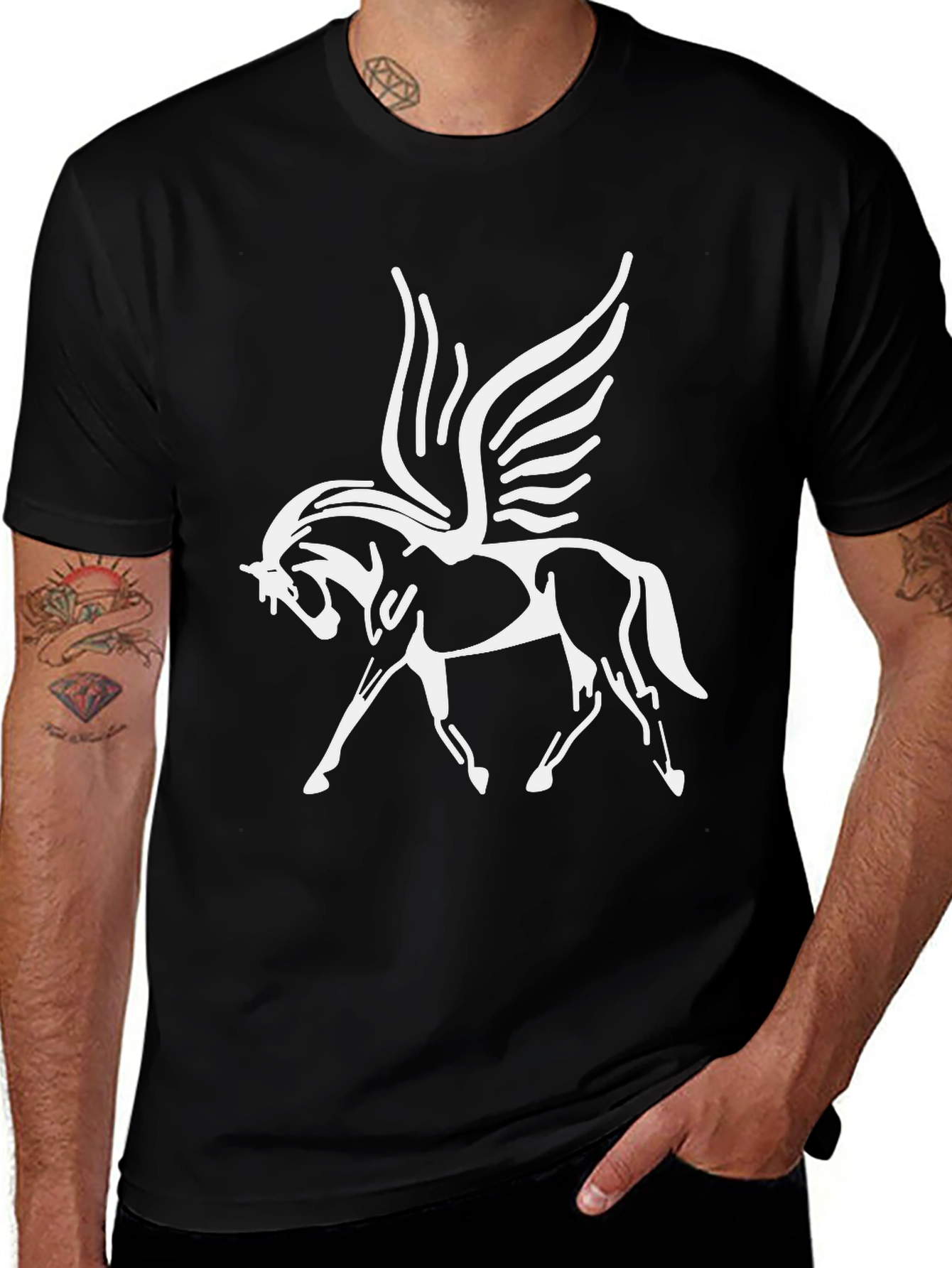 Pegasus Graphic Tee - Black Cotton T-Shirt