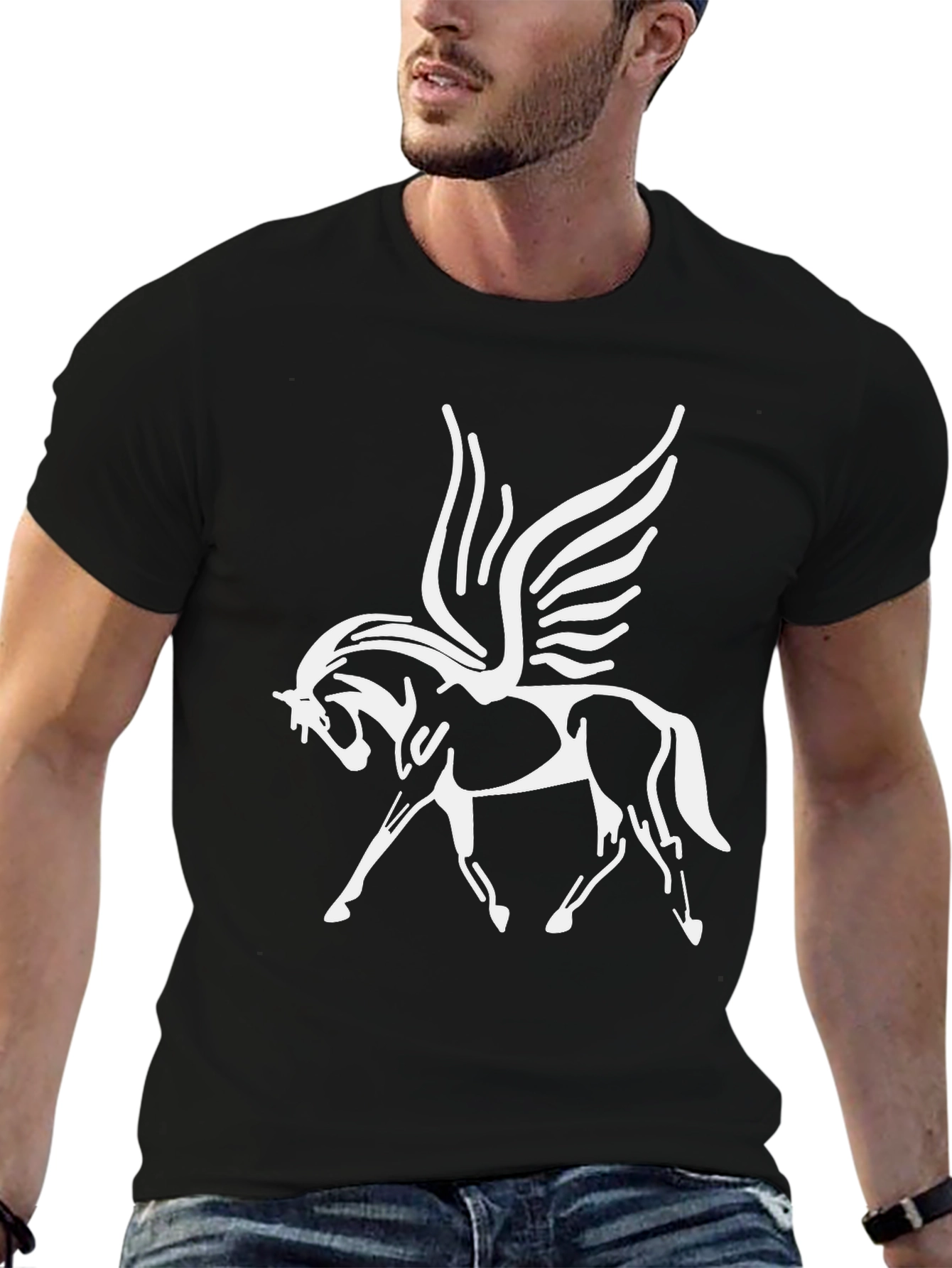 Pegasus Graphic Tee - Black Cotton T-Shirt