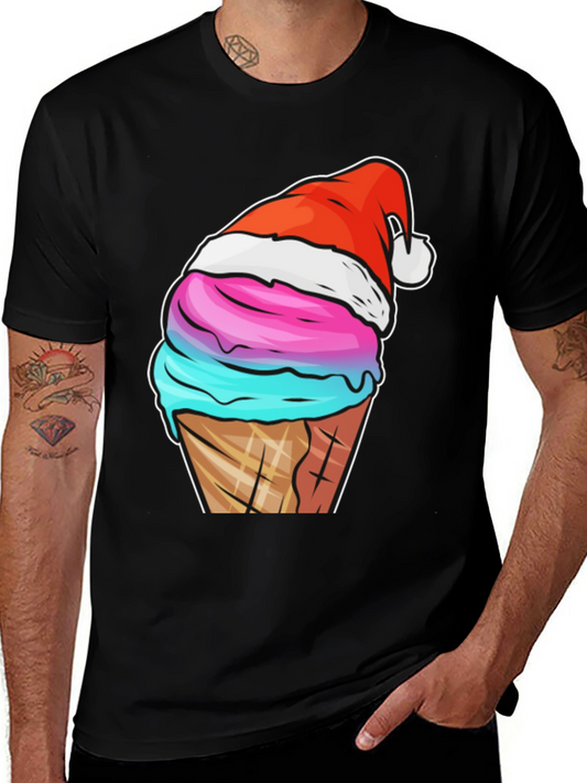 Festive Ice Cream Cone Tee - Holiday Novelty Shirt