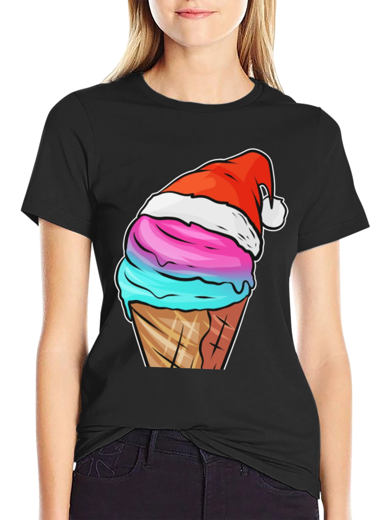 Festive Ice Cream Cone Tee - Holiday Novelty Shirt