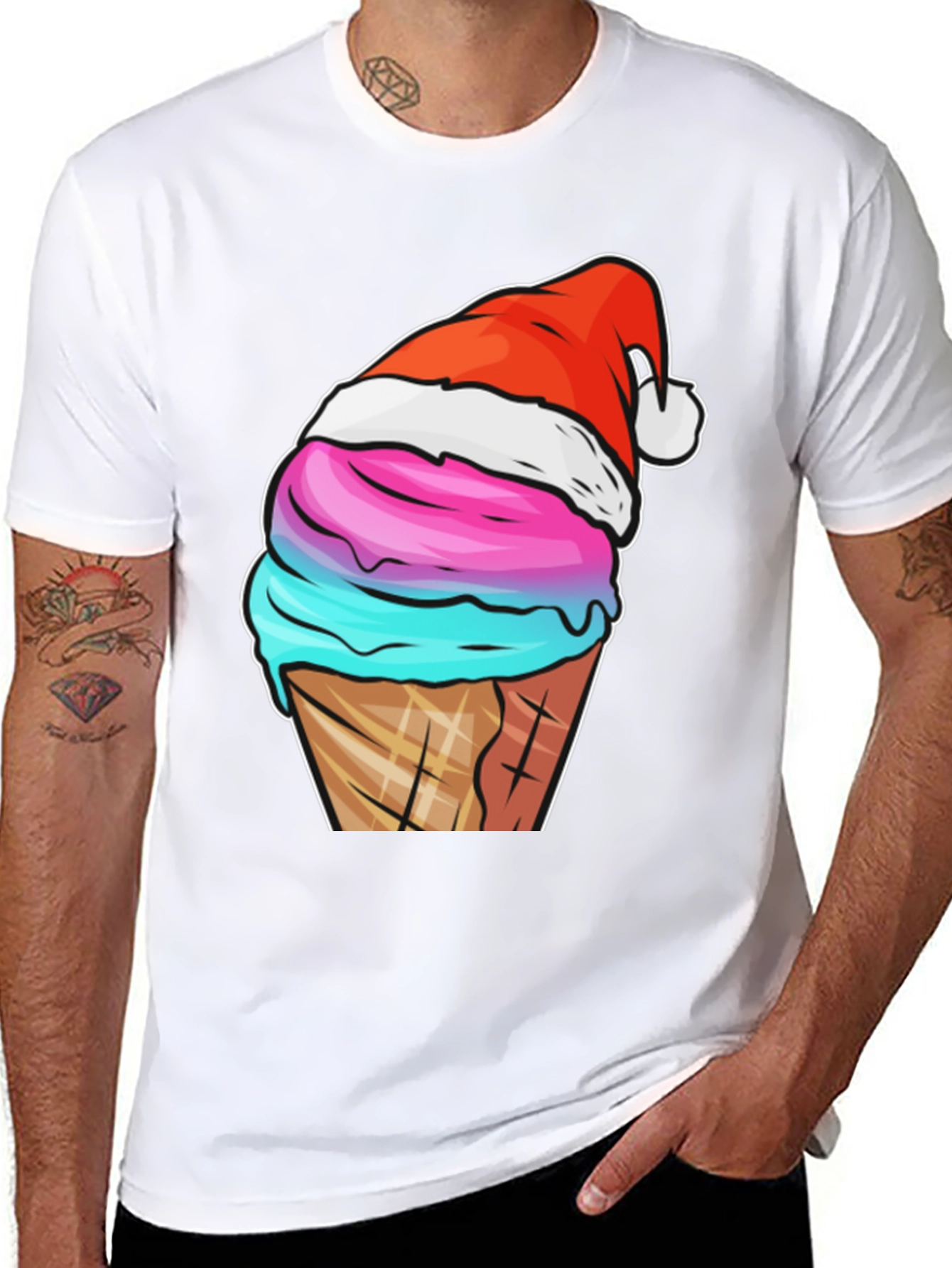 Festive Ice Cream Cone Tee - Holiday Novelty Shirt