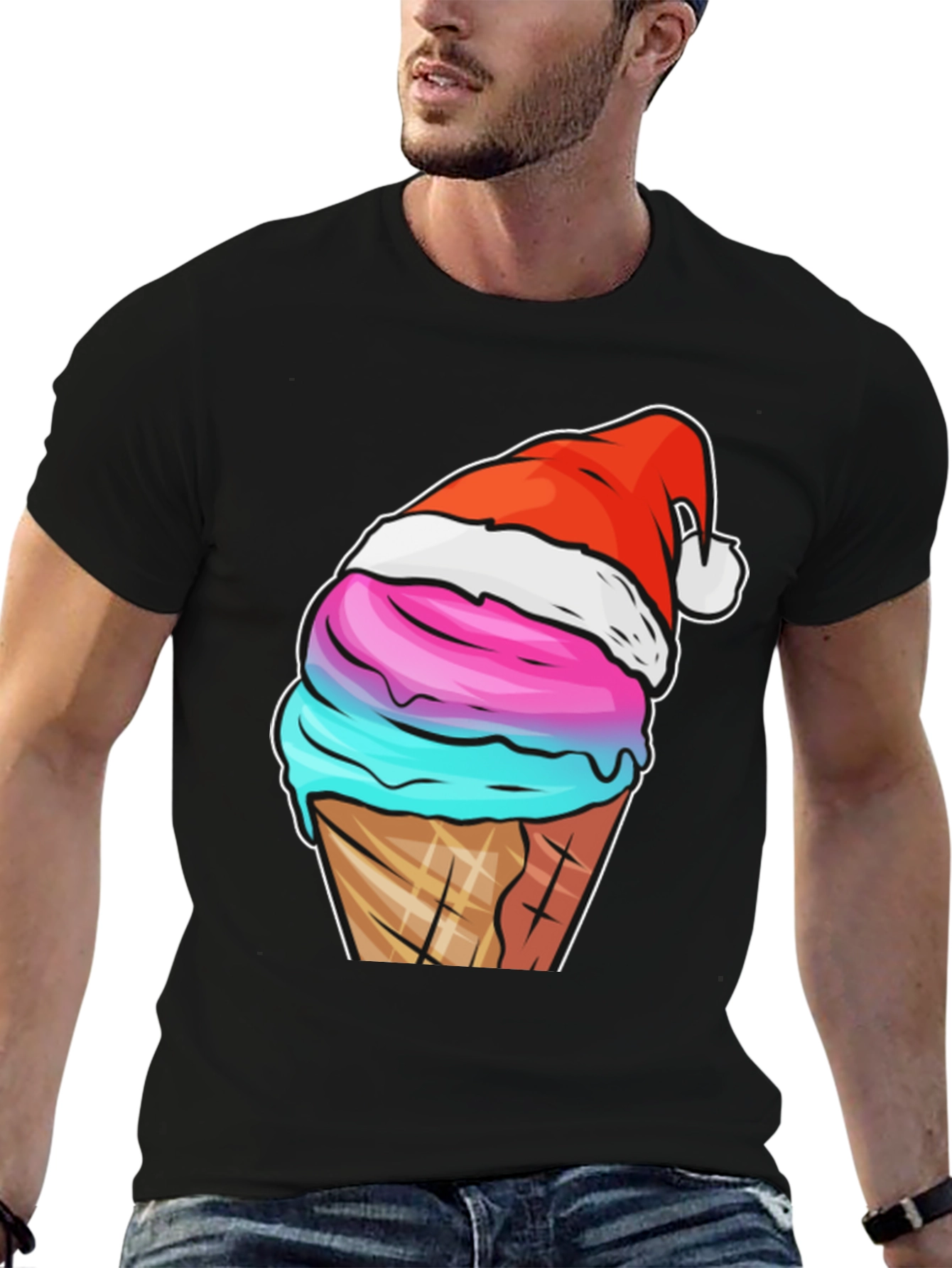 Festive Ice Cream Cone Tee - Holiday Novelty Shirt