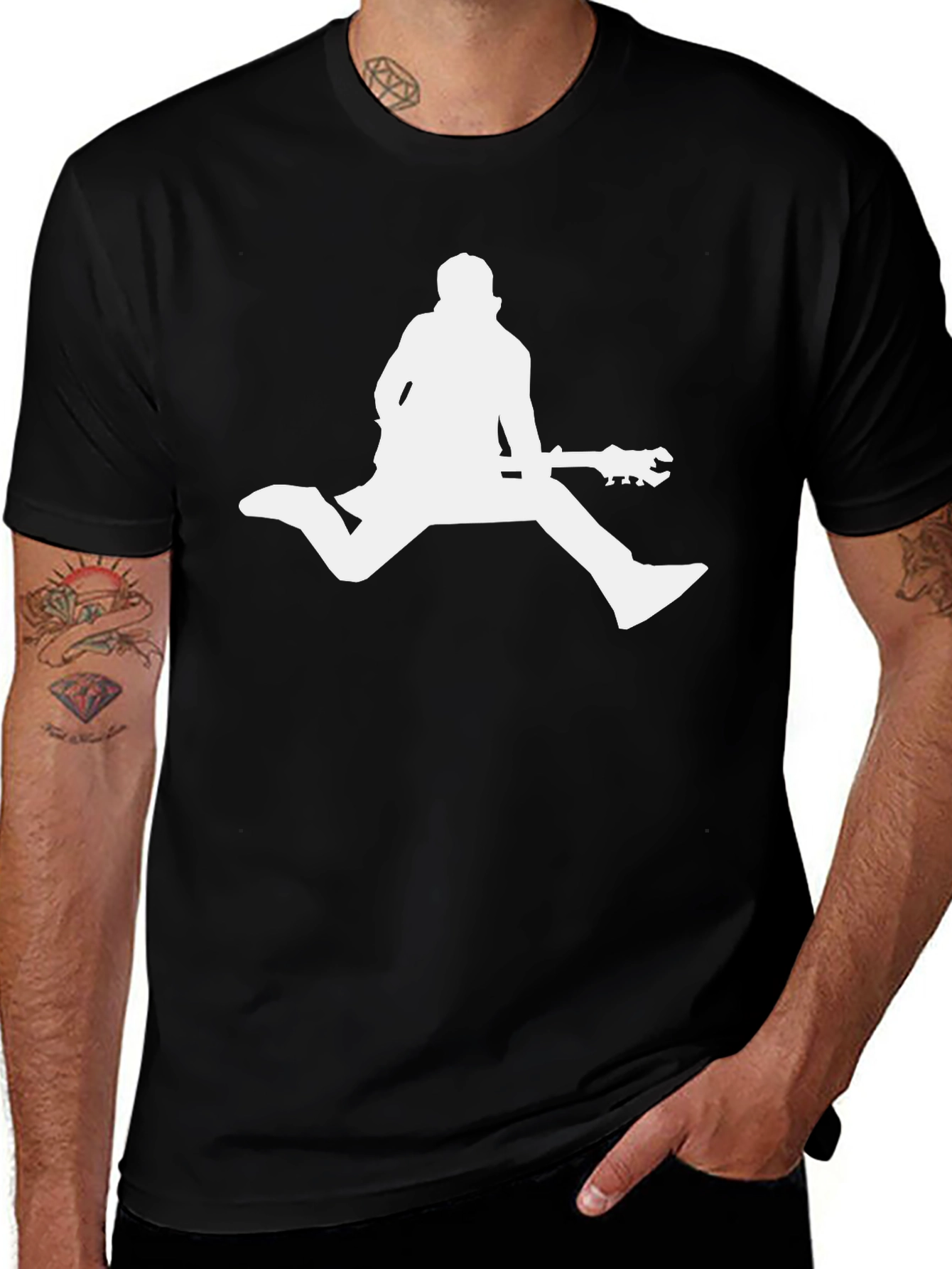 Musician Silhouette Graphic Tee - Black Cotton Shirt