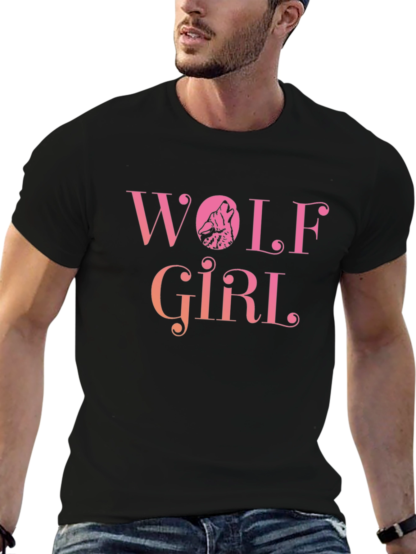 Wolf Girl Graphic Print Black T-Shirt
