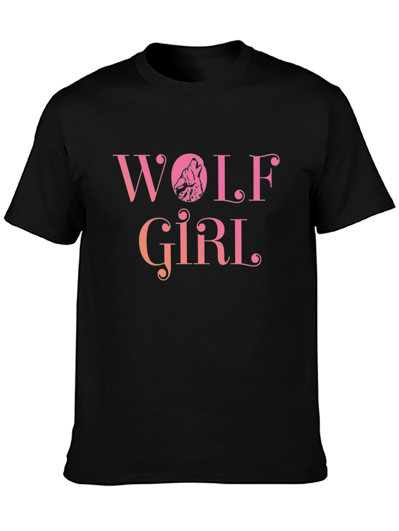 Wolf Girl Graphic Print Black T-Shirt