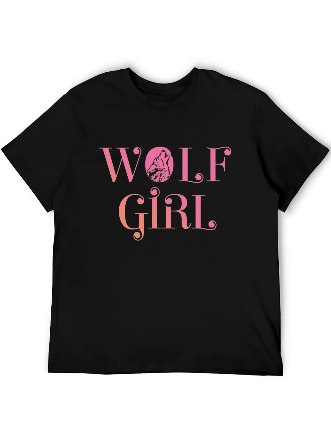 Wolf Girl Graphic Print Black T-Shirt