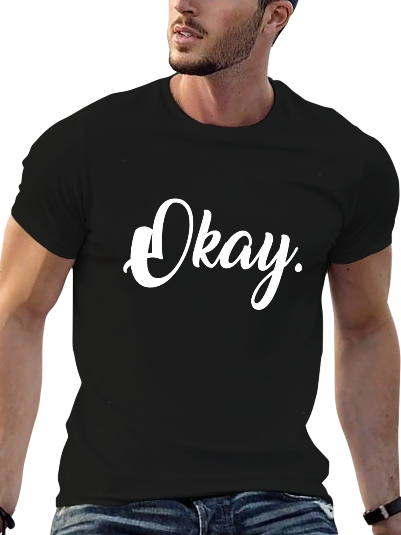 Okay T-Shirt - Casual Black Tee with White Text