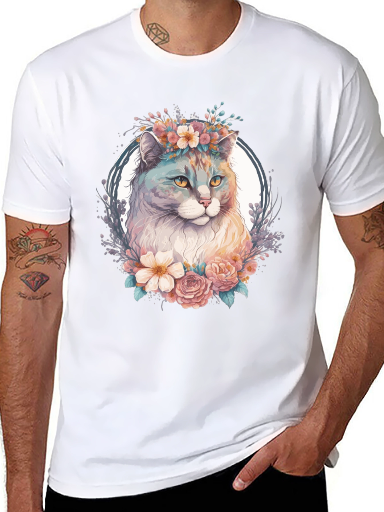 Floral Cat Graphic T-Shirt
