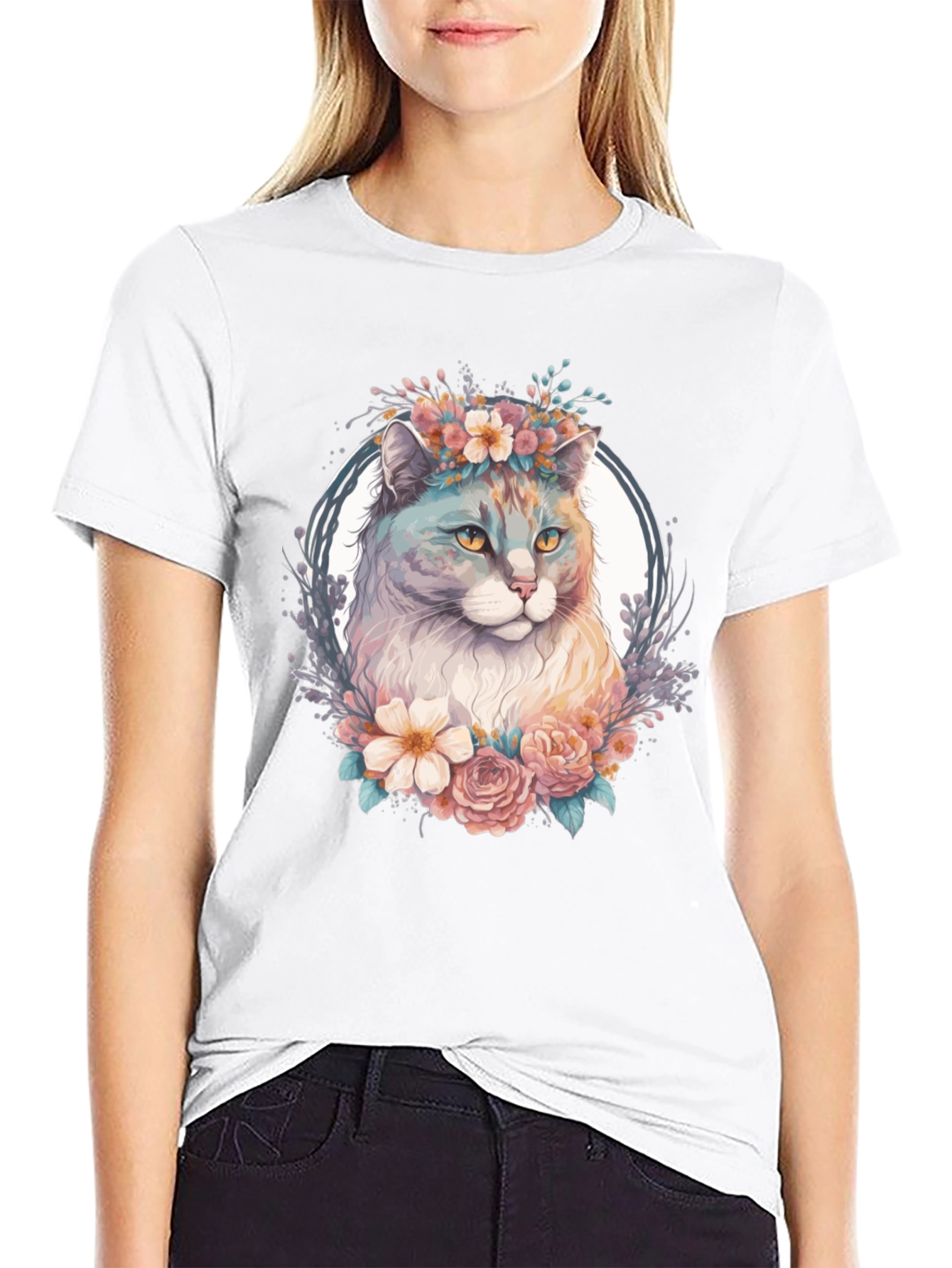 Floral Cat Graphic T-Shirt