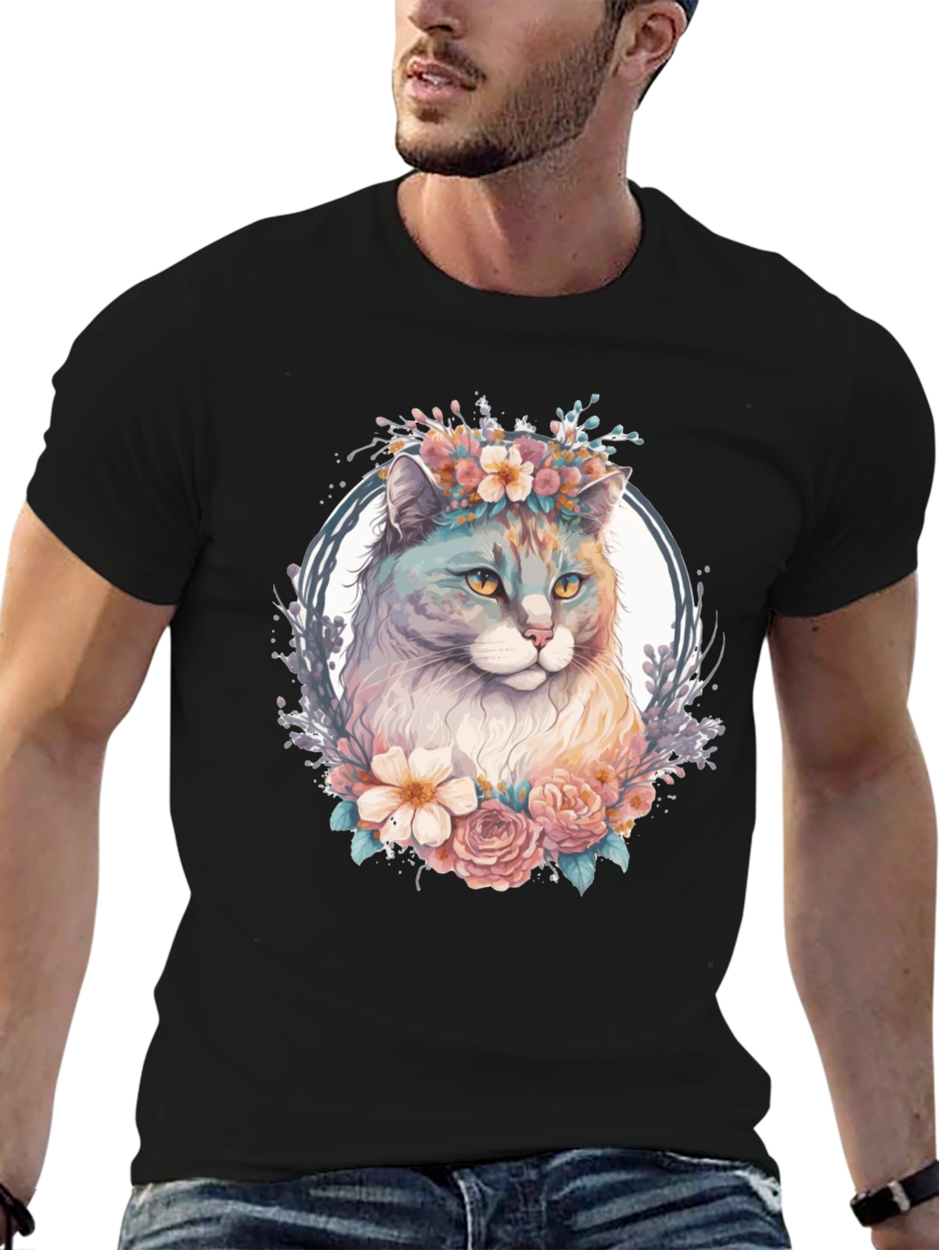 Floral Cat Graphic T-Shirt