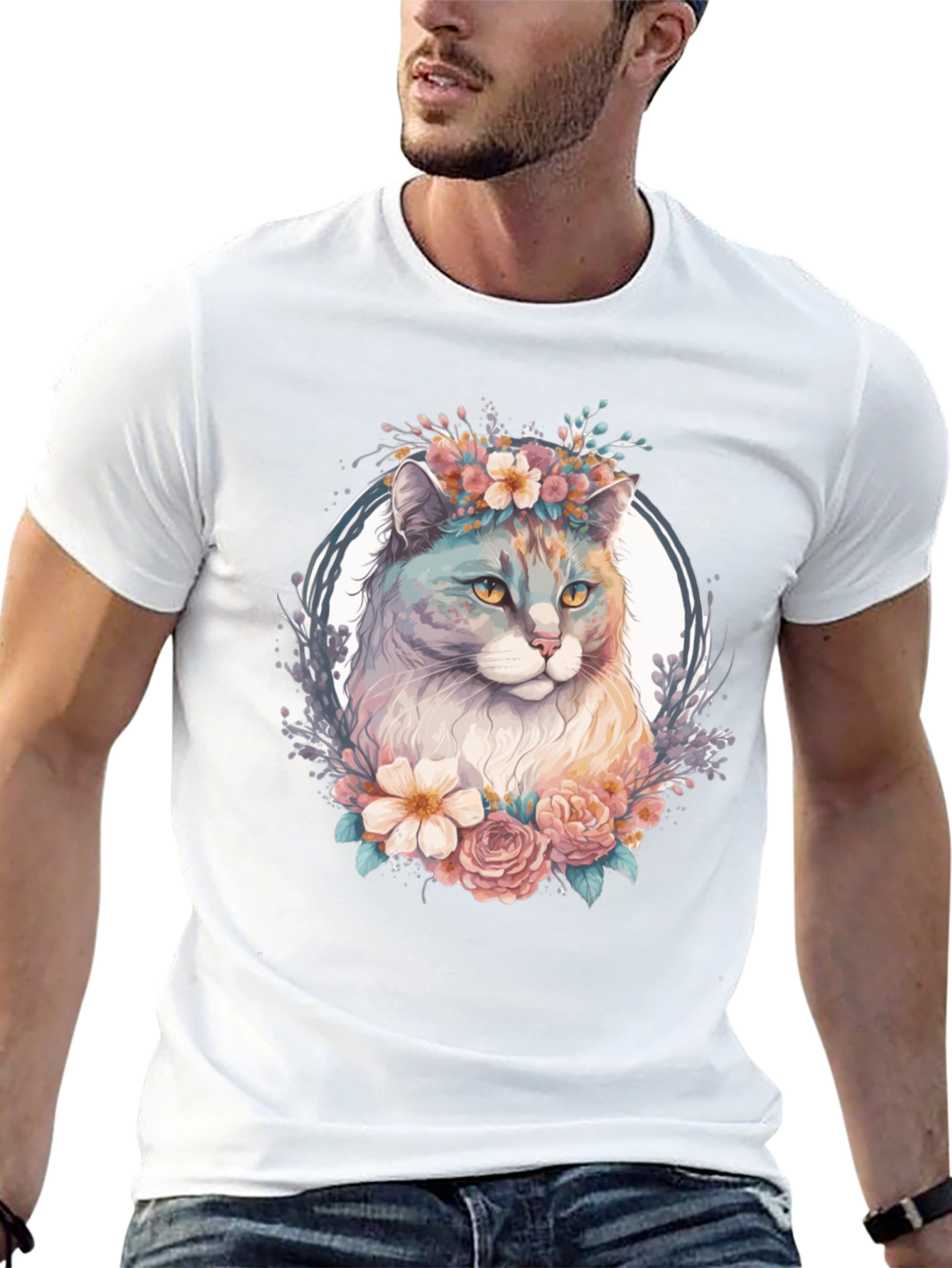 Floral Cat Graphic T-Shirt