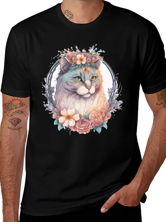 Floral Cat Graphic T-Shirt