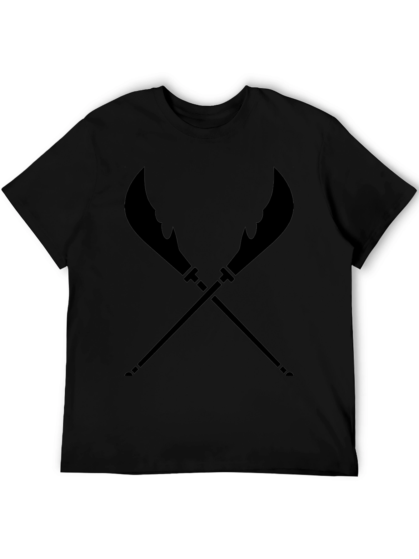 Black T-Shirt with Crossed Weapon Design